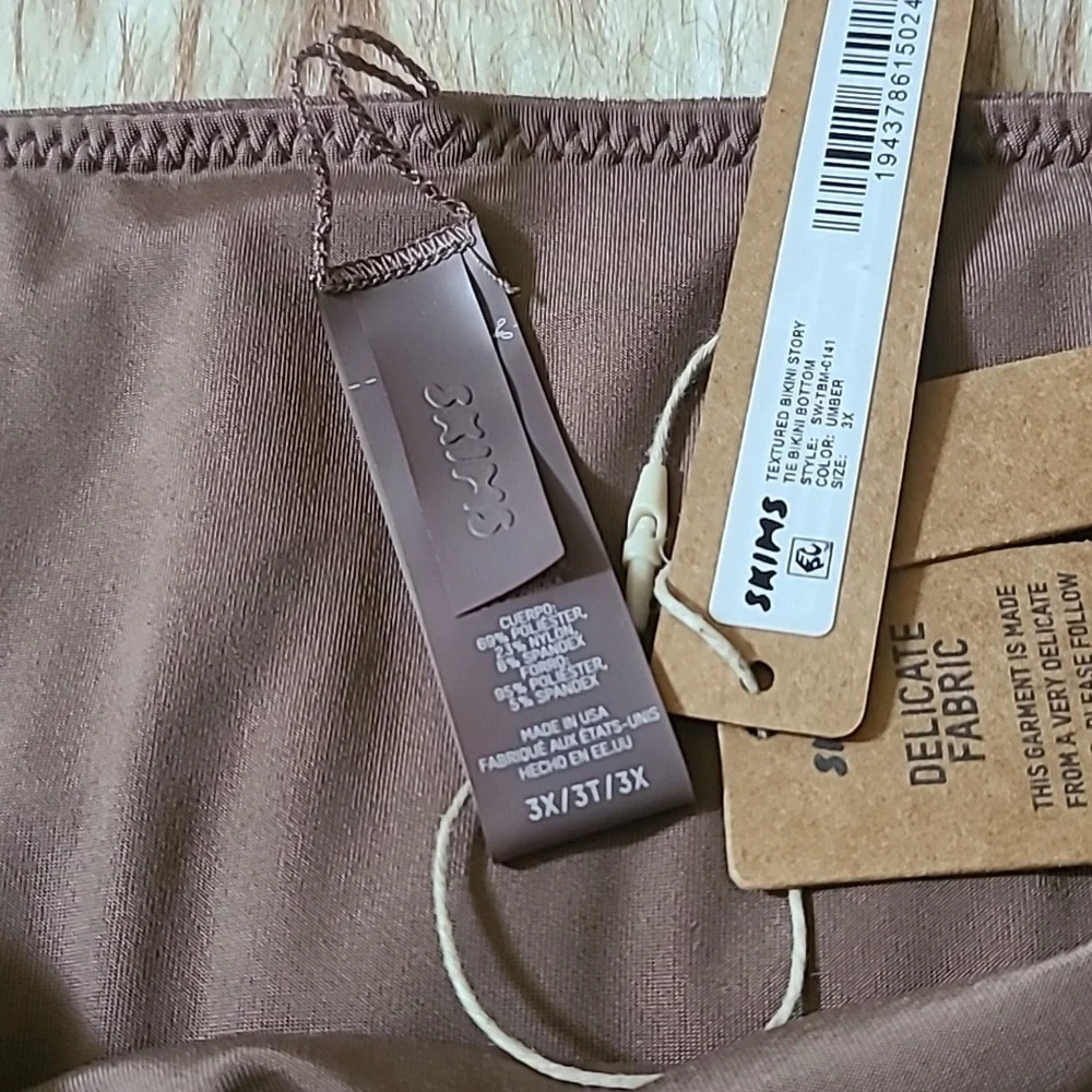 NWT SKIMS Textured Bikini Story Tie Bottom Size 3X Umber
